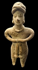 Antique Pre-Columbian Anthropomorphic Pottery Figurine /w Custom Metal Stand