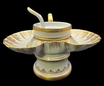 Antique European Handpainted Porcelain Condiment Dish