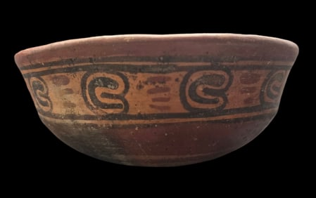 Ornate Antique Pre-Columbian Pottery Bowl