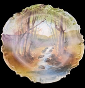 Antique Handpainted Porcelain Landscape Wall Plate