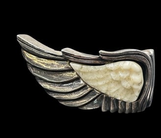 Modern KING BABY Studio Large Wing Statement Sterling Silver Ring /w white Gemstone