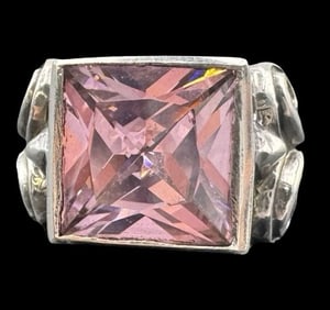 Modern KING BABY Sterling Silver Ring /w Pink Glass Cubic Zirconia
