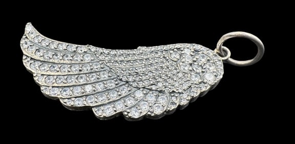 Modern QUEEN BABY Sterling Silver Wing Pendant Charm /w Cubic Zirconia