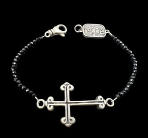Modern KING BABY Sterling Silver Black Cubic Zirconia Bracelet /w Cross Pendant