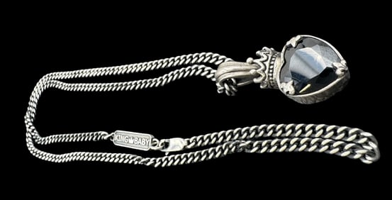 Modern KING BABY Sterling Silver Necklace /w Black Gemstone Heart Pendant