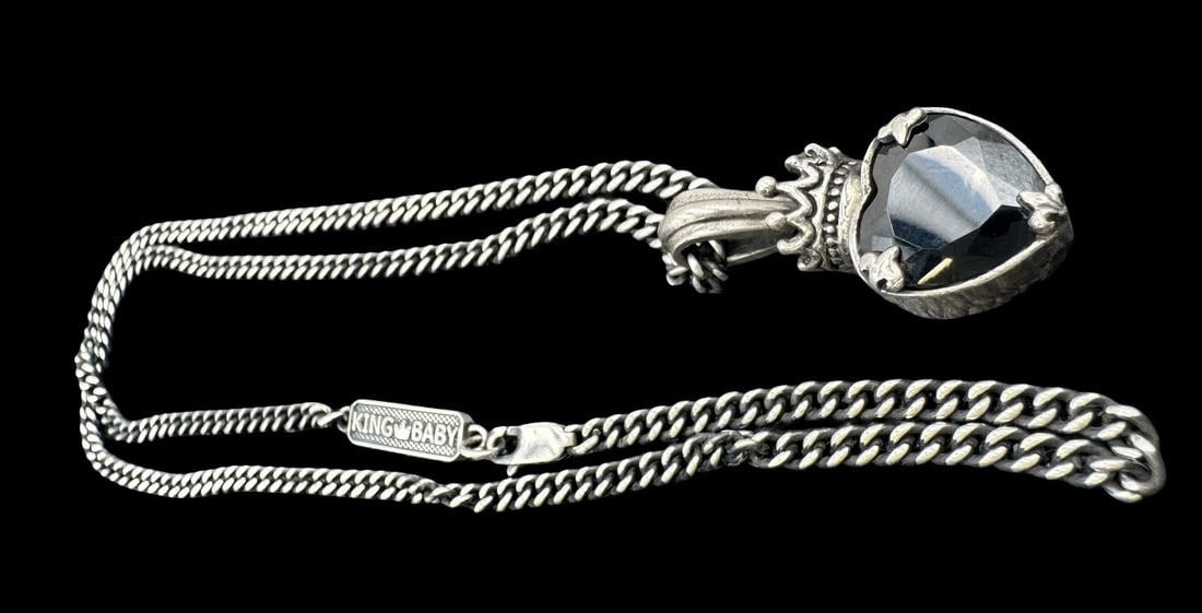 Modern KING BABY Sterling Silver  Necklace /w Black Gemstone Heart Pendant (1 of 5)