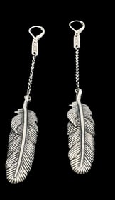 Modern KING BABY Sterling Silver S Earrings /w Feather