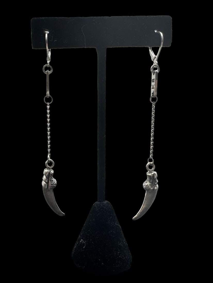 Modern KING BABY Sterling Silver S Earrings /w Bird Claw: Very good vintage condition with minor patina according to age. Measures approx. 3 1/2" long and weighs ca. 10.2 grams. Claw is 1" long and 2/8" wide. Marked for King Baby and Sterling Silver