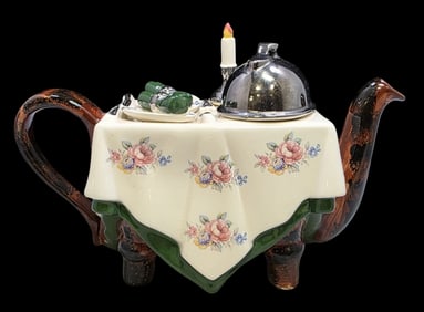 Vintage TONY CARTER Handmade Ceramic Teapot in Dinner Table Shape