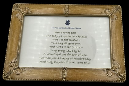 Vintage RITZ-CARLTON GOLF RESORT NAPLES FLORIDA Gold Enamel Picture Frame