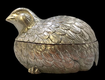 Vintage Mid-Century Silver Plated Copper Quail Box in the style of MAURO MANETTI
