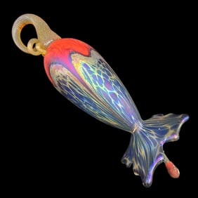 Vintage JACK PINE Mouthblown Iridescent Art Glass Hummingbird Feeder