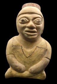 Vintage Pre-Columbian Style Pottery Figurine of a Seated Man
