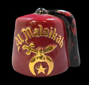 Vintage Masonic Shriner Burgundy Ceramic Vase