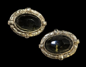 Pair of Vintage Silvertone Metal & Rhinestone Clip-On Earrings