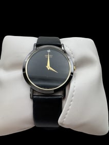 Vintage SEIKO Mens Quarz Watch 650471 Black Dial Diamond Accent Slim