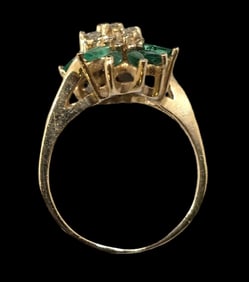 Vintage 14K Yellow Gold, Diamond & Emerald Ring