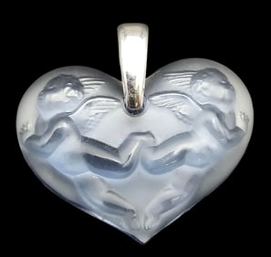 Vintage LALIQUE France Blue Art Glass Heart Pendant