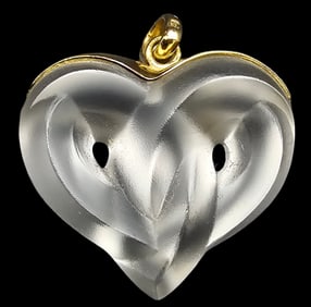 Vintage LALIQUE France White Art Glass Heart Pendant
