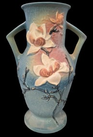 Large Vintage ROSEVILLE Art Pottery MAGNOLIA Blue Ceramic Floor Vase
