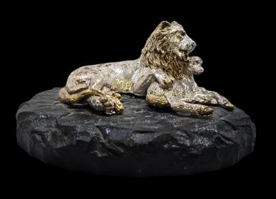 Vintage SAM PHILIPE "Lion & Lamb" Sterling Silver Sculpture