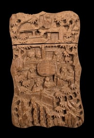 Vintage Hand Carved Asian Wood Card Holder