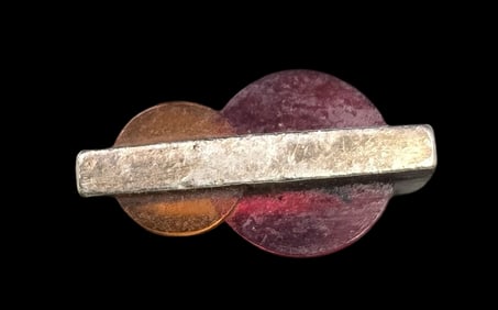 Very Unusual Mid-Century Modern Sterling Silver & Gemstone Disc Ring