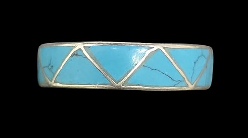 Delightful Sterling Silver & Inlaid Turquoise Band Ring