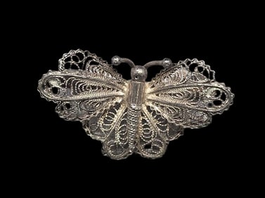 Beautiful Antique European 800 Silver Filligree Butterfly Brooch Pin