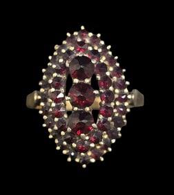 Stunning Vintage European Gilt 800 Silver & Red Garnet Cluster Ring