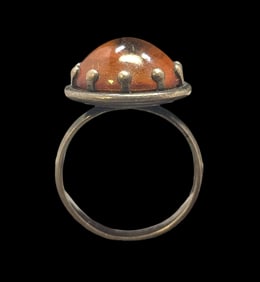 Unusual Vintage Mid-Century Modern Brutalist European 835 Silver & Blatic Amber Ring