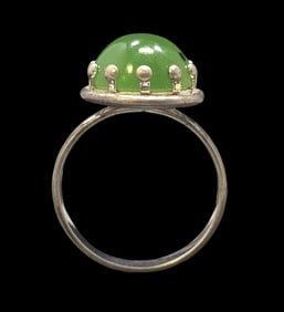 Beautiful Vintage Mid-Century Modern European 835 Silver & Jade Cabochon Ring