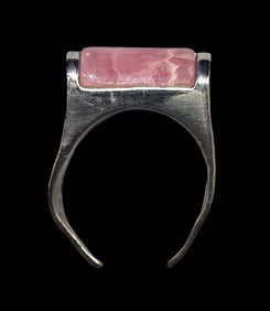 Unusual Vintage Mid-Century Modern European 835 Silver & Rhodochrosite Ring