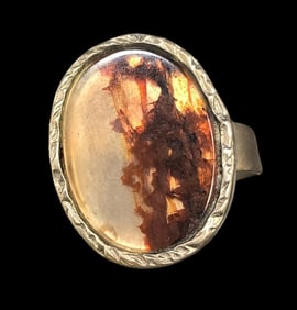 Vintage Mid-Century Modern European 835 Silver & Agate Designer Ring