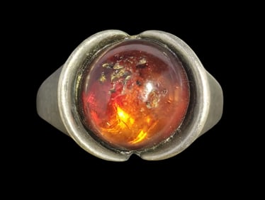 Beautiful Vintage Mid-Century Modern Sterling Silver Ring & Baltic Amber Ring