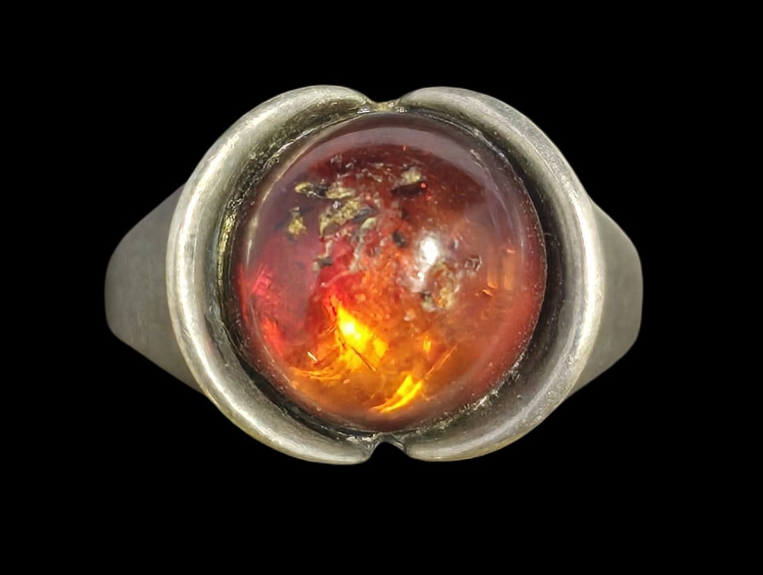 Beautiful Vintage Mid-Century Modern Sterling Silver Ring & Baltic Amber Ring