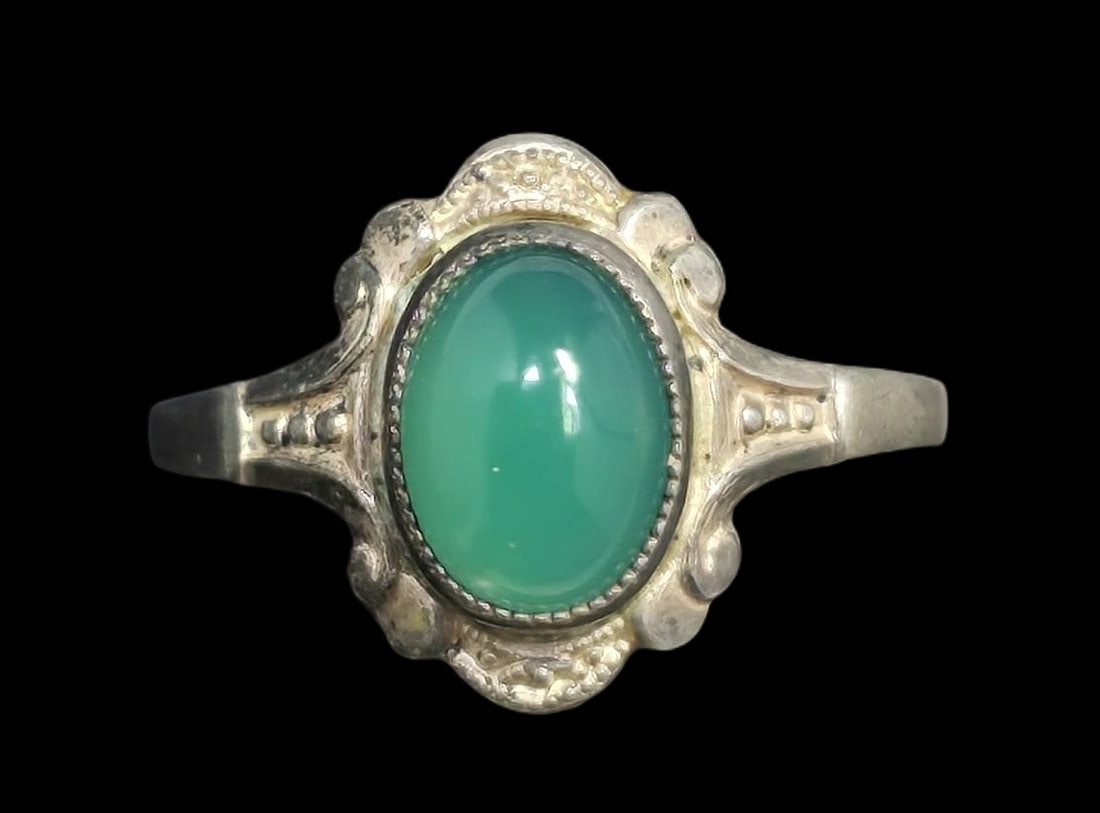 Beautiful ca. 1940 W. FREY & CO Germany 835 Silver & Chrysoprase Designer Ring (1 of 6)