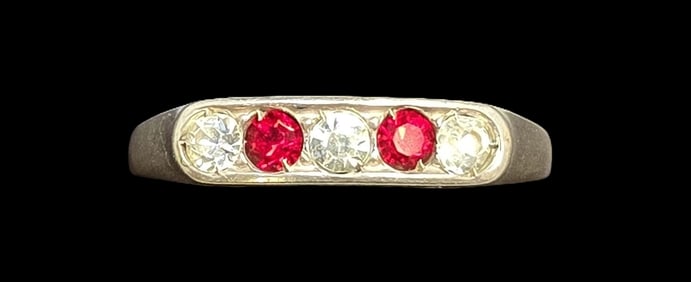 ca. 1940 W. FREY & CO Germany 835 Silver Designer Ring With Ruby Gemstone Stones