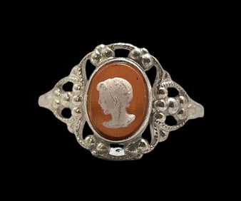 Stuning ca. 1940 W. FREY & CO Germany 835 Silver Cameo Designer Ring