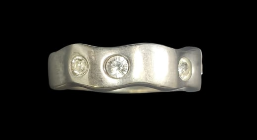 Rustic Vintage Sterling Silver & Gemstone Textured Band Ring