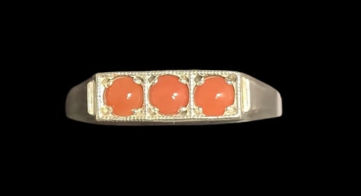 Exotic ca. 1940 W. FREY & CO Germany 835 Silver Designer Ring With Coral Orange Stones