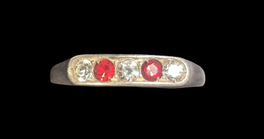 Art Deco ca. 1940 W. FREY & CO Germany 835 Silver Designer Ring With Ruby Gemstone Stones