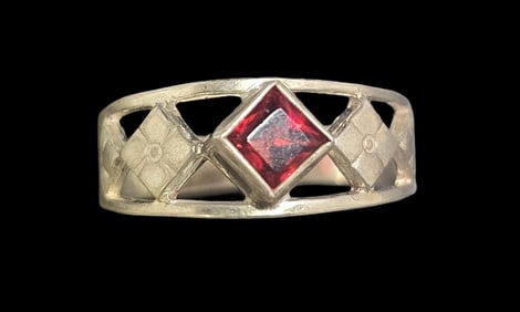 Art Deco ca. 1940 W. FREY & CO Germany 835 Silver Designer Ring With Red Stone