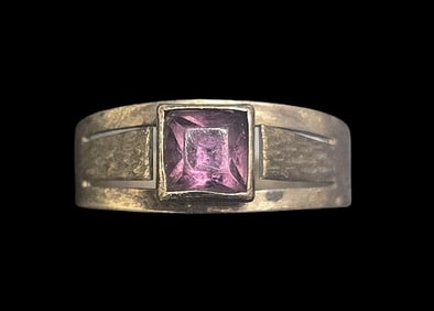 Unusual ca. 1940 W. FREY & CO Germany 835 Silver Designer Ring With Purple Stone