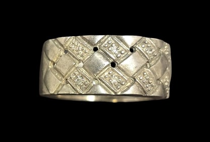 Beautiful Panier Design Sterling Silver Broad Band Ring with Initials