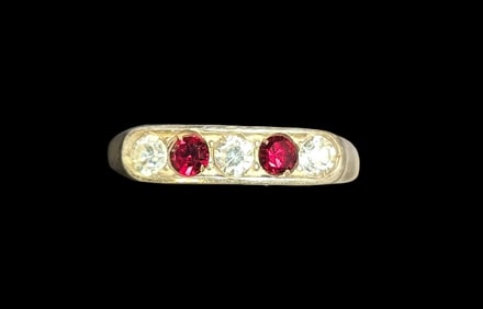 Unusual ca. 1940 W. FREY & CO Germany 835 Silver Ring With Ruby Gemstone Stones