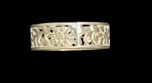 Exotic ca. 1940 W. FREY & CO Germany 835 Silver Ring With Open Flower Work Filligree