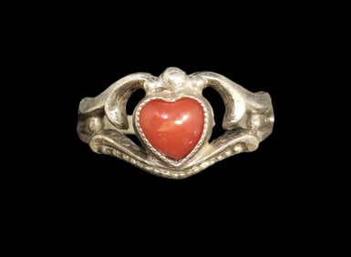 Set of 2 - Beautiful Petit ca. 1940 W. FREY & CO Germany 835 Silver & Heart Shaped Coral Children's