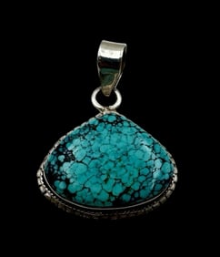 Heavy Vintage Sterling Silver & Turquoise Pendant