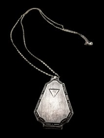 Antique Art Deco Sterling Silver Picture Locket Pendant Necklace